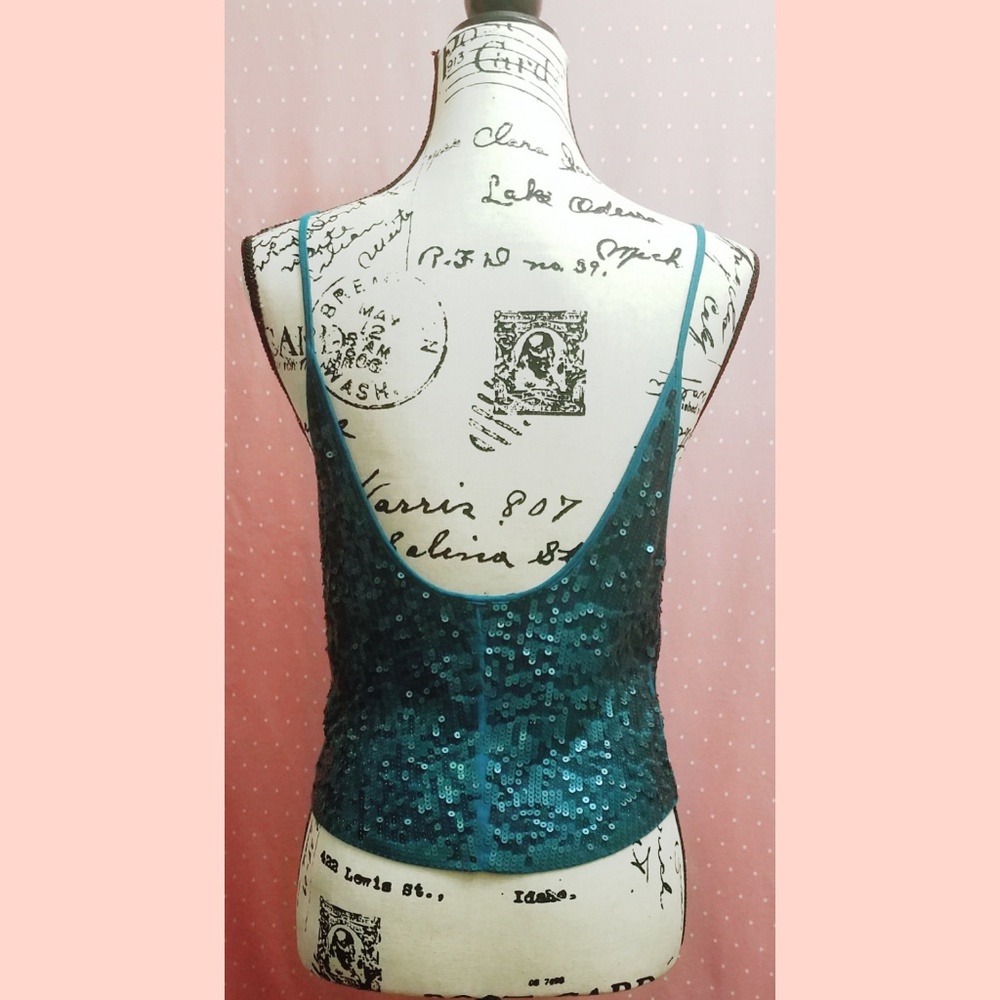 Express Sequined Top In Turquoise - Picture 2 of 2